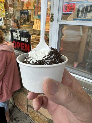 Vanilla cup with chocolate sprinkles