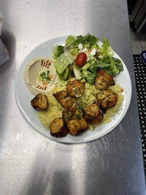 Our awesome chicken kabob plate!