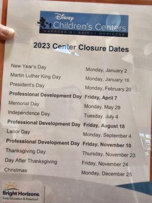 Closures but normal day offs. They're open all year round