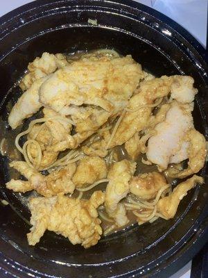 The extra chicken I paid for. Delicious but looks like they added it to the noodles then took it out