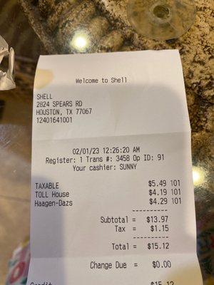 Receipt for three ice cream treats.