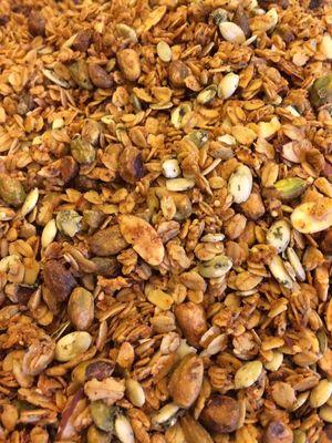 Savory Granola- amazing on anything you put croutons on- soups and salads. (Pistachios, almonds, oats, seed and grain mix)