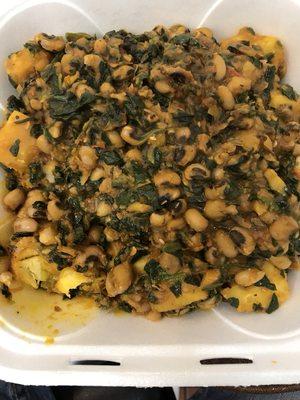 Beans, yam with spinach