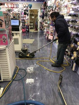 Vinyl floor cleaning service.