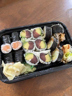 Salmon Roll, Tuna Avocado Roll, Shrimp Tempura Roll