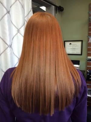 Soft long layers with my soft edge razor. color in a beautiful apricot tone