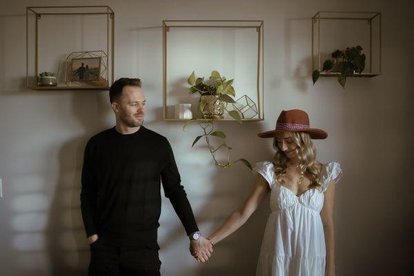 Emotive couples portrait session in Wicker Park Taken at the condo of the clients. Chicago, IL.