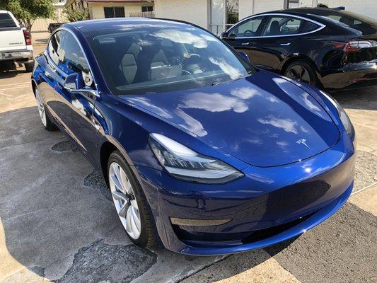 Tesla Model 3 after CarPro C.Quartz Pro Finest Reserve ceramic coating done by Nathan Alhades of Texas Shine!