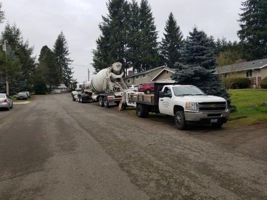 Concrete mixer and pump setup