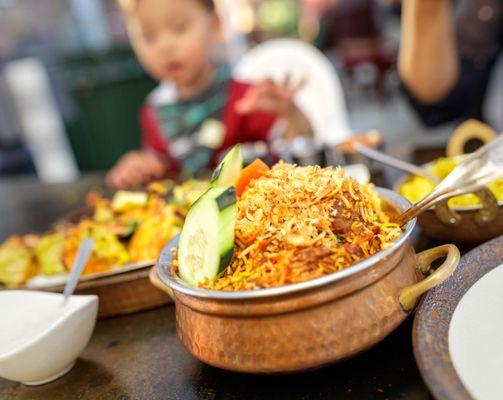 Lamb Briyani $19 "saffron basmati rice, lamb, mint, fried onions cooked in dum style"