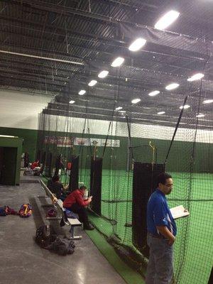 Our facility has spacious cages that can be configured in multiple ways for any practice or event!