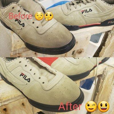 We cleaned shoes Befor and after.