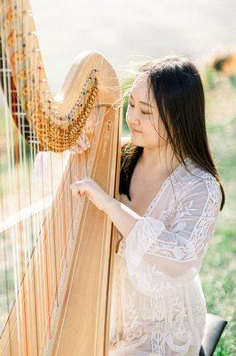 Professional harpist serving luxury events in Orange County, Los Angeles, and San Diego