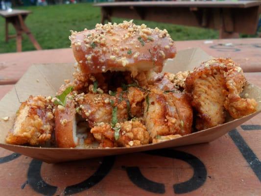 Baohaus's "Coffin Bao" with fried chicken, chili condensed milk, peanuts and Taiwanese red sugar.