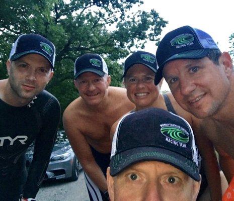 Trying out our new Trucker Hats before an Open Water Swimming session.