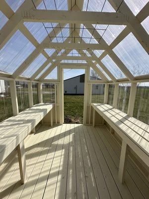 Looking from the back of the 8x12 greenhouse to the door.