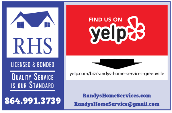 Randy's home services find us on yelp - call 864-991-3739 for quotes