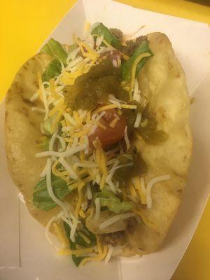 Fluffy taco Ground beef ,lettuce ,tomato,Mexican mixed cheese, salsa or salsa on the side .$2.50 each