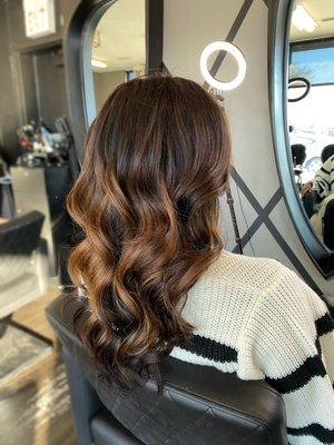 Brown tones Highlights with nice loose curls