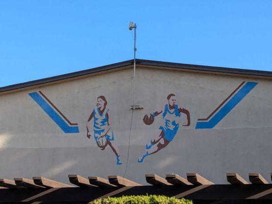 Basketball mural on the exterior of the community center