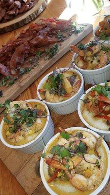 Shrimp and grits, hickory smoked bacon