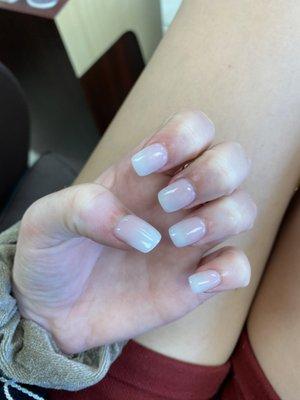 acrylic nails; ombré of pink and white