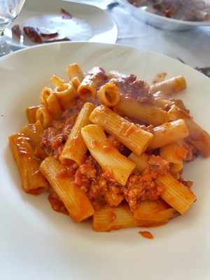 Rigatoni with hot sausage ragu