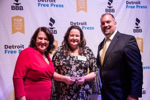 General Manager, Anne Monaghan, receives the Top Workplace award from the Detroit Free Press in 2018.