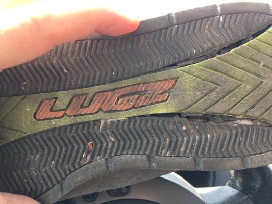 Here are the pictures of the cracking on the bottom of the sneakers