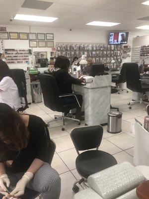 Pedicure area; more of the nail stations