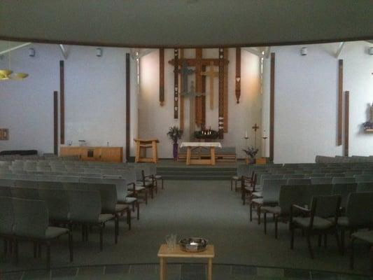 Interior of St Peter's in Pacifica, exposed host?