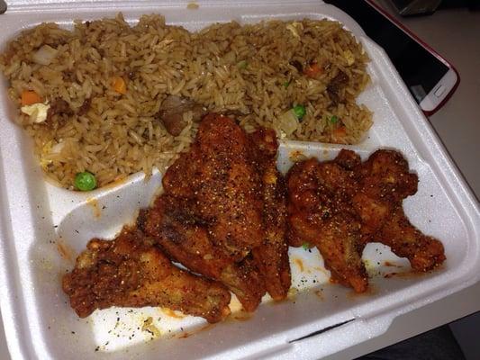 Hot Wings with Lemon Pepper Sprinkles and Beef Fried Rice