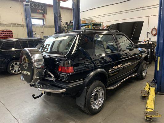 An immaculate Volkswagen Golf Country circa 1991 in for transmission repair.