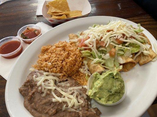 Rolled Tacos plate with chips and salsa