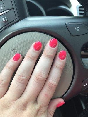 Fill and gel polish on acrylic nails done by Emily in under 30 minutes!