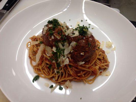 House made meatballs, braised in red wine and tomatoes served with spaghetti, gremolata and shaved Reggiano