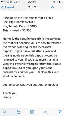 Owner asking more for security deposit cause we new to the area?