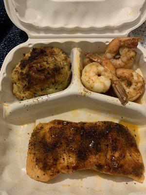 Seafood Trio  Crab Cake Shrimp Glazed Salmon