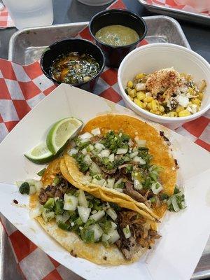 Gordito's juicy tacos - smokes adobo pork with esquites