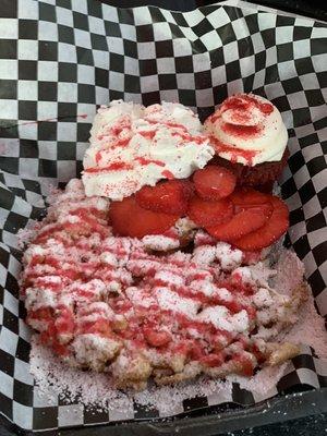 Red velvet funnel cake