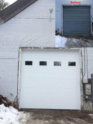 before and after of a non insulated commercial door to a R-16 insulated with wondows