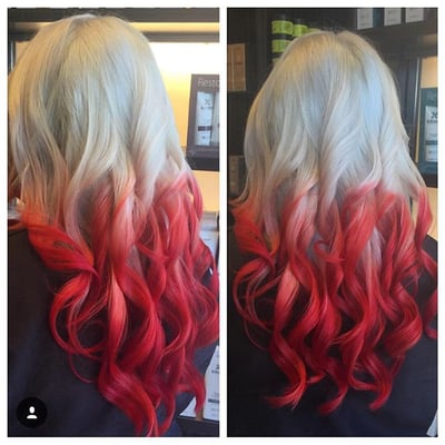 platinum blonde and Red ombre Done by Marea