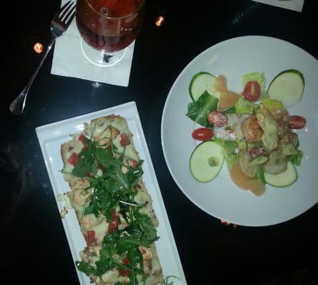 Salmon Flatbread and the Shrimp & Avocado Salad.