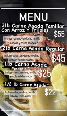 Carne Asada Menu