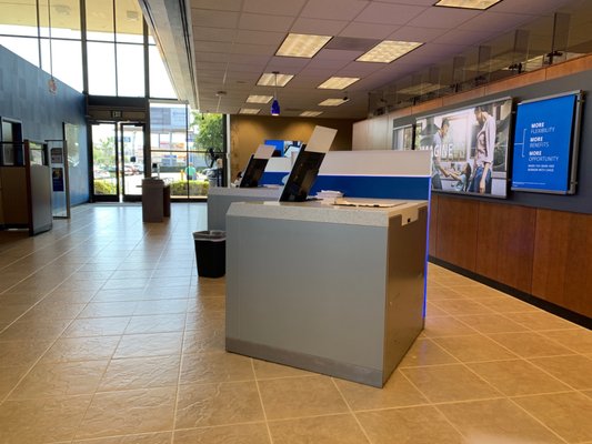 Lobby, inside atm machines, big lcd display with advertising.