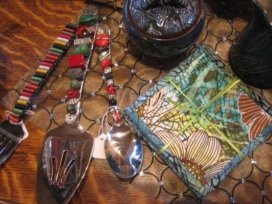 Beaded silverware - great hostess gifts - coaster set, and sugar bowl