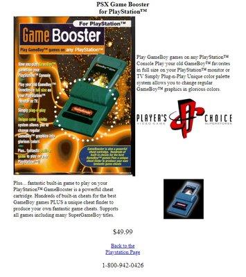 PlayStation Game Booster web page from Player's Choice website.