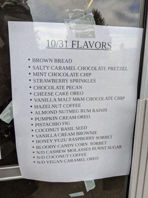 Flavor list posted outside