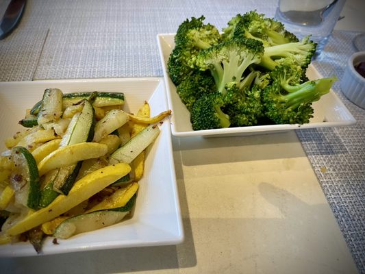 Sides zuchinni, squash and steamed Broccoli