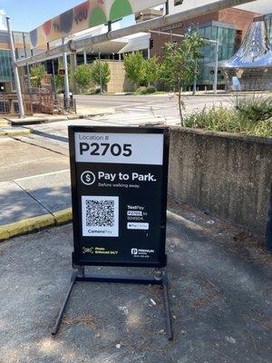 view of QR code signage for Premium Parking lot / garage #: P2705